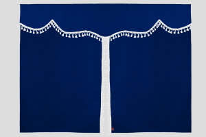 Wildlederoptik Lkw Bettgardine 3 teilig, mit Quastenbommel dunkelblau weiß Länge 179 cm