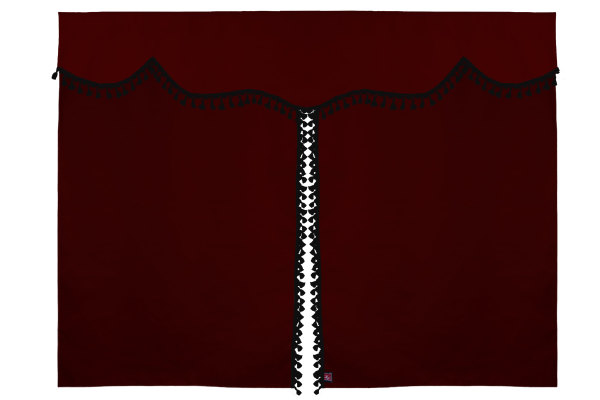 Bäddgardin i mockalook, 3-delad, med tofs och pompom Bordeaux svart Längd 179 cm
