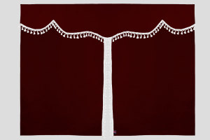 Suede look truck bed curtain 3-piece, with tassel pompom bordeaux white Length 179 cm