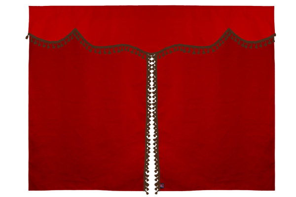 Tenda da letto a 3 pezzi in camoscio, con pompon a nappina rosso marrone Lunghezza 179 cm