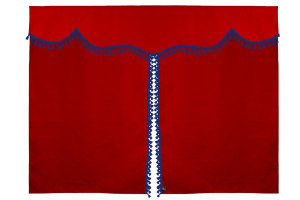 Wildlederoptik Lkw Bettgardine 3 teilig, mit Quastenbommel rot blau Länge 179 cm