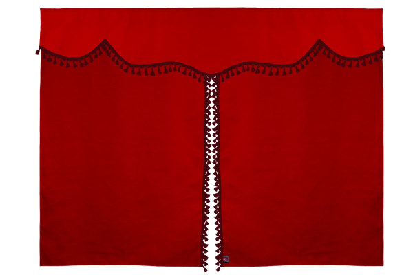Bäddgardin i mockalook, 3-delad, med tofs och pompom röd Bordeaux Längd 179 cm