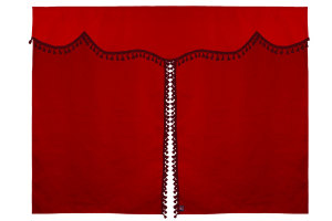 Tenda da letto a 3 pezzi in camoscio, con pompon a nappina rosso bord&ograve; Lunghezza 179 cm