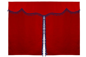 Bäddgardin i mockalook, 3-delad, med tofs och pompom röd syren Längd 179 cm