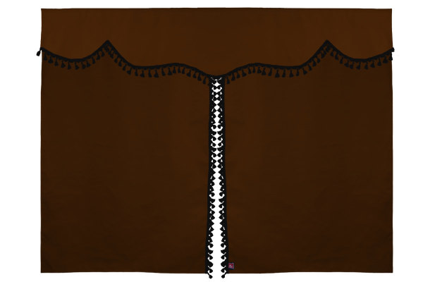 Bäddgardin i mockalook, 3-delad, med tofs och pompom Grizzly svart Längd 179 cm