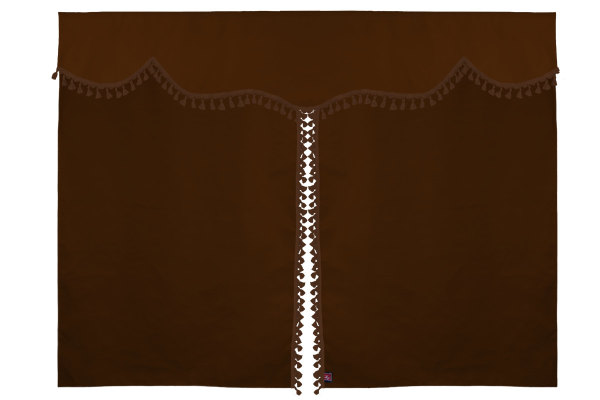Bäddgardin i mockalook, 3-delad, med tofs och pompom Grizzly brun Längd 179 cm