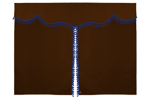 Bäddgardin i mockalook, 3-delad, med tofs och pompom Grizzly blå Längd 179 cm