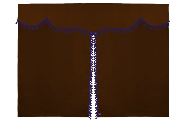 Bäddgardin i mockalook, 3-delad, med tofs och pompom Grizzly syren Längd 179 cm