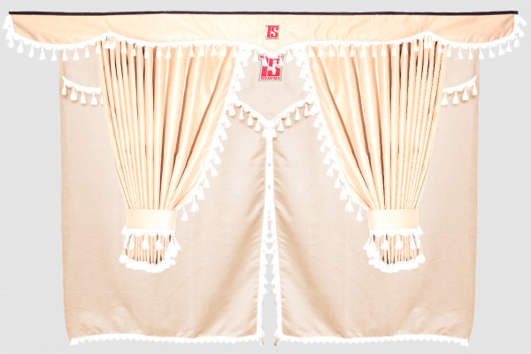 Set di tende Lorry 11 pezzi, incl. ripiani beige bianco Lunghezza tende 90 cm, tenda letto 175 cm TS Logo
