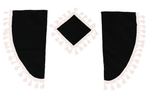 Lkw Gardinenset 11 teilig, inkl Borde schwarz beige L&auml;nge Gardinen 90 cm, Bettvorhang 175 cm TS Logo