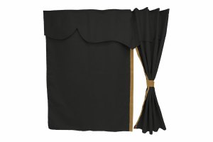 Lkw Bettgardinen, Wildlederoptik, Kunstlederkante, stark abdunkelnd anthrazit-schwarz caramel Länge 179 cm