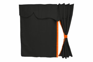 Wildlederoptik Lkw Bettgardine 3 teilig, mit Kunstlederkante, stark abdunkelnd, doppelt verarbeitet anthrazit-schwarz orange für Scania Top Line