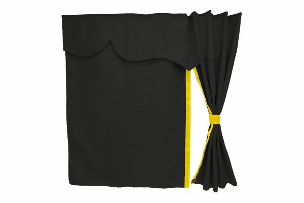Vrachtwagengordijnen, suèdelook, kunstleren rand, sterk verduisterend effect antraciet-zwart geel Lengte 179 cm