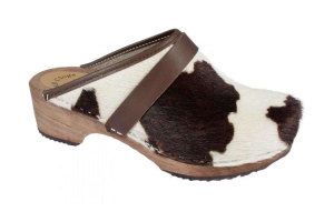 Clogs with cow hide white/brown 34