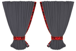 suedelook truck window curtain 4 pieces, withPlush edge anthracite-black red Length 95 cm