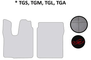 L&auml;mplig f&ouml;r MAN*: Golvmattor f&ouml;r lastbil TGS,TGM,TGL,TGA ( M/L/LX ) svart med ClassicLine-logotyp, l&auml;derimitation