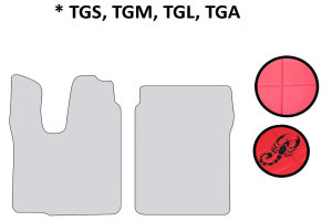Geschikt voor MAN*: Truck-vloermatten TGS,TGM,TGL,TGA ( M/L/LX ) rood met ClassicLine-logo, kunstleder