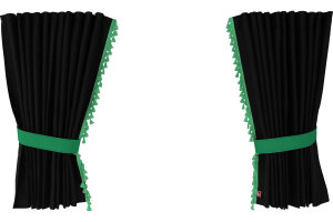 Suede-look truck window curtains 4-piece, with tassel pompom, strong darkening, double processed anthracite-black green Length 95 cm
