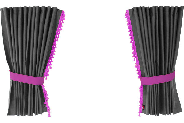 Suede-look truck window curtains 4-piece, with tassel pompom, strong darkening, double processed grey pink Length 95 cm