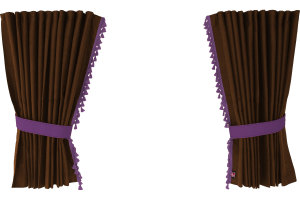 Suede-look truck window curtains 4-piece, with tassel pompom, strong darkening, double processed grizzly lilac Length 95 cm