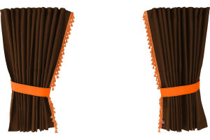 Suede-look truck window curtains 4-piece, with tassel pompom, strong darkening, double processed grizzly orange Length 95 cm