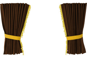 Suede-look truck window curtains 4-piece, with tassel pompom, strong darkening, double processed grizzly yellow Length 95 cm