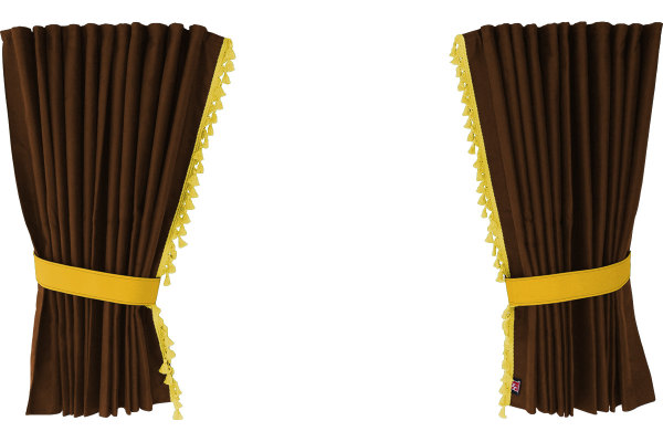 Suede-look truck window curtains 4-piece, with tassel pompom, strong darkening, double processed grizzly yellow Length 110 cm