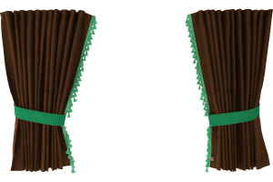 Suede-look truck window curtains 4-piece, with tassel pompom, strong darkening, double processed grizzly green Length 110 cm
