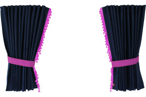 Suede-look truck window curtains 4-piece, with tassel pompom, strong darkening, double processed dark blue pink Length 95 cm