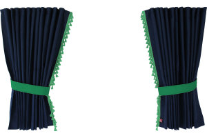 Suede-look truck window curtains 4-piece, with tassel pompom, strong darkening, double processed dark blue green Length 110 cm