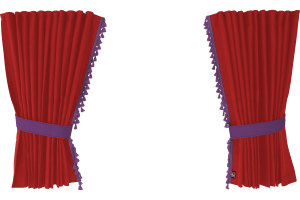 Suede-look truck window curtains 4-piece, with tassel pompom, strong darkening, double processed red lilac Length 110 cm