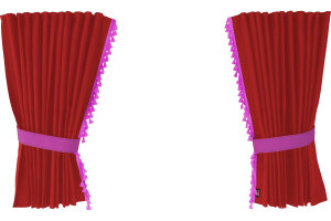 Suede-look truck window curtains 4-piece, with tassel pompom, strong darkening, double processed red pink Length 95 cm