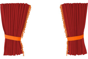 Suede-look truck window curtains 4-piece, with tassel pompom, strong darkening, double processed red orange Length 95 cm