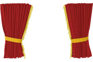 Suede-look truck window curtains 4-piece, with tassel pompom, strong darkening, double processed red yellow Length 95 cm