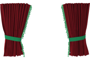 Suede-look truck window curtains 4-piece, with tassel pompom, strong darkening, double processed bordeaux green Length 95 cm