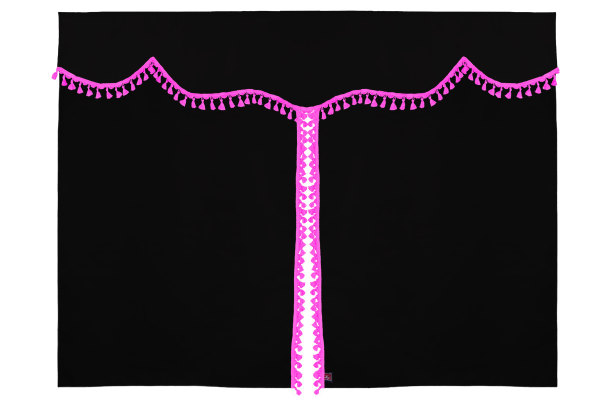Wildlederoptik Lkw Bettgardine 3 teilig, mit Quastenbommel anthrazit-schwarz pink Länge 149 cm