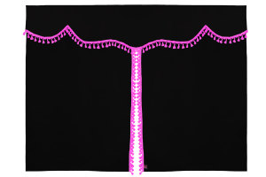 Bäddgardin i mockalook, 3-delad, med tofs och pompom antracit-svart rosa Längd 179 cm