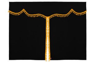 B&auml;ddgardin i mockalook, 3-delad, med tofs och pompom antracit-svart gul L&auml;ngd 179 cm