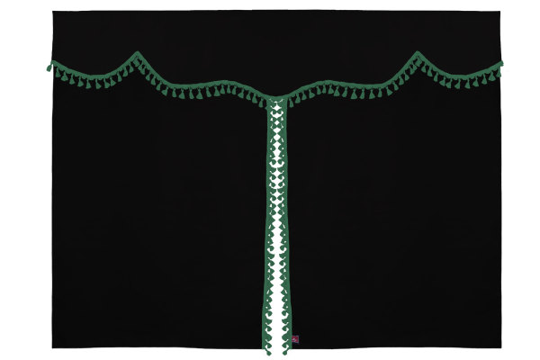 Bäddgardin i mockalook, 3-delad, med tofs och pompom antracit-svart grön Längd 149 cm