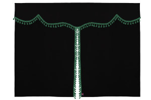 Bäddgardin i mockalook, 3-delad, med tofs och pompom antracit-svart grön Längd 149 cm