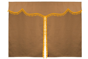 Su&egrave;de-look vrachtwagen-bedgordijn 3-delig, met kwastjes-pompon karamel geel Lengte 179 cm