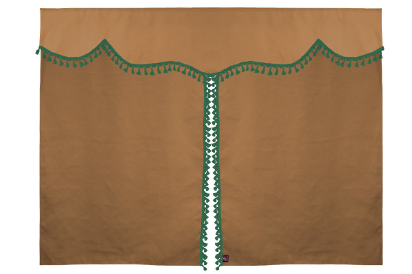 Wildlederoptik Lkw Bettgardine 3 teilig, mit Quastenbommel caramel grün Länge 149 cm