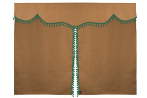 Tenda da letto a 3 pezzi in camoscio, con pompon a nappina caramello verde Lunghezza 179 cm