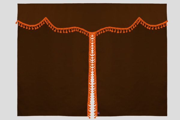 Bäddgardin i mockalook, 3-delad, med tofs och pompom Grizzly orange Längd 149 cm