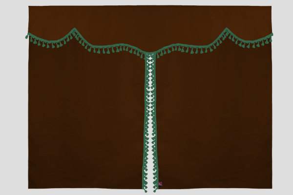 Bäddgardin i mockalook, 3-delad, med tofs och pompom Grizzly grön Längd 149 cm