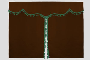 Bäddgardin i mockalook, 3-delad, med tofs och pompom Grizzly grön Längd 149 cm