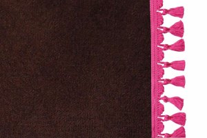 B&auml;ddgardin i mockalook, 3-delad, med tofs och pompom m&ouml;rkbrun rosa L&auml;ngd 149 cm