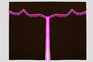 Wildlederoptik Lkw Bettgardine 3 teilig, mit Quastenbommel dunkelbraun pink L&auml;nge 179 cm