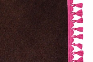 Wildlederoptik Lkw Bettgardine 3 teilig, mit Quastenbommel dunkelbraun pink L&auml;nge 179 cm