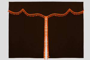 Wildlederoptik Lkw Bettgardine 3 teilig, mit Quastenbommel dunkelbraun orange Länge 179 cm
